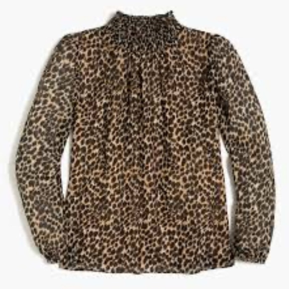 J. Crew Leopard Print mock Neck puff sleeve Blouse - Picture 5 of 9